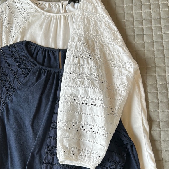J. Crew Women's White and Blue Eyelet Tops - Picture 2 of 6